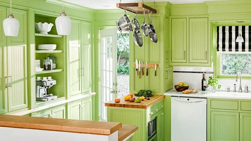 Фисташковый цвет в интерьере кухни — сочетания