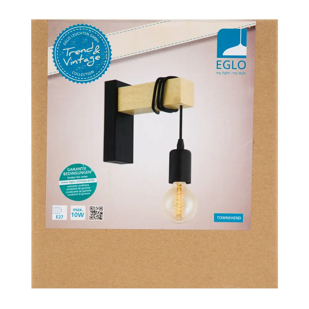 Настенный светильник Eglo Townshend 1xE27x60 Вт цвет чёрный/дерево STLM-2060039 - Вид №7