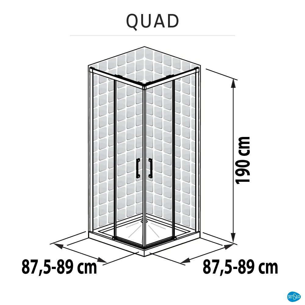 Душевая ширма Sensea Quad квадратный 90х90 см хромированный профиль прозрачное стекло раздвижной Без серии STLM-2057889 - Вид №7