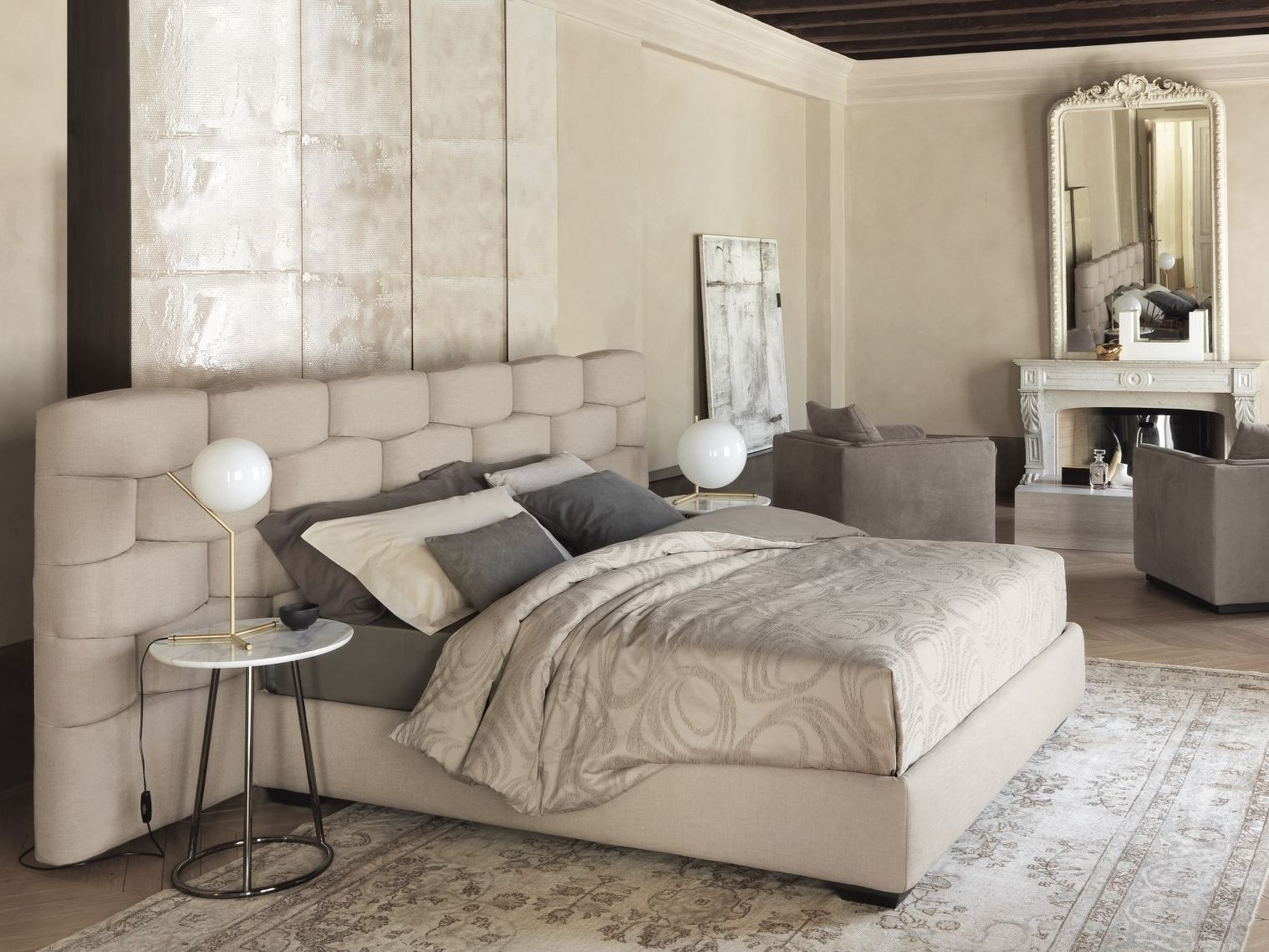 Двуспальная кровать с мягким изголовьем Flou MAJAL ARCH-00086376 - Вид №3