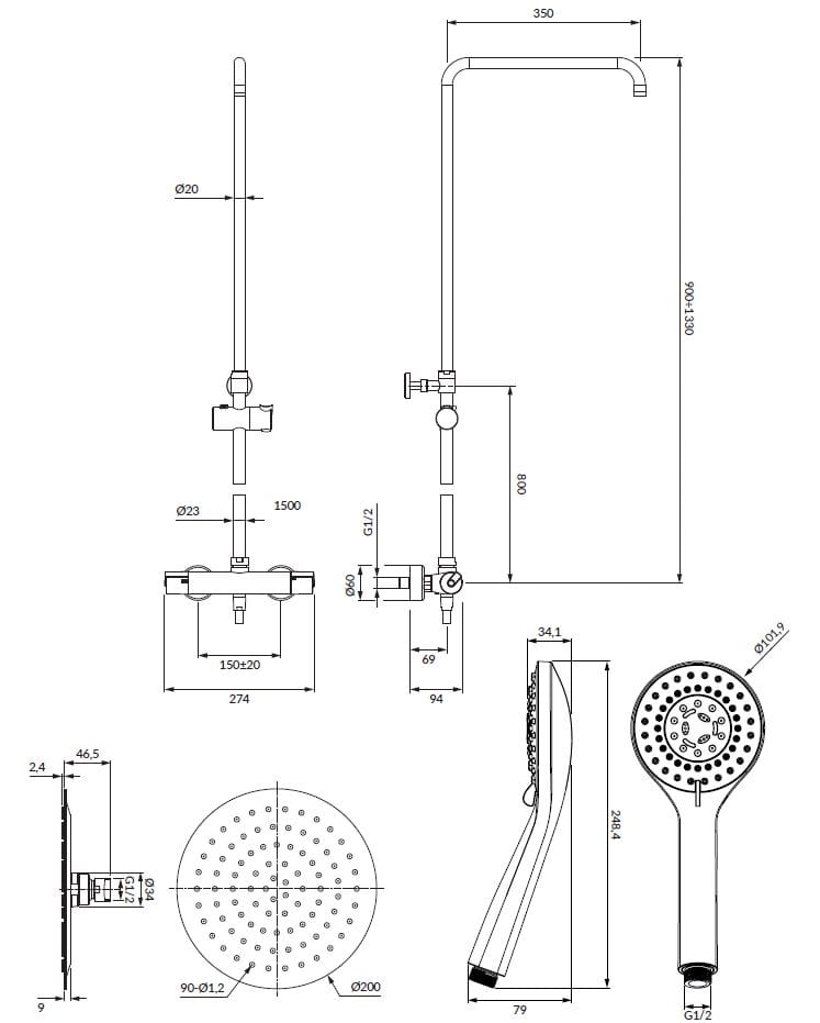 Термостатическая душевая колонна с душем и ручным душем OMNIRES Y ARCH-00059512 - Вид №2
