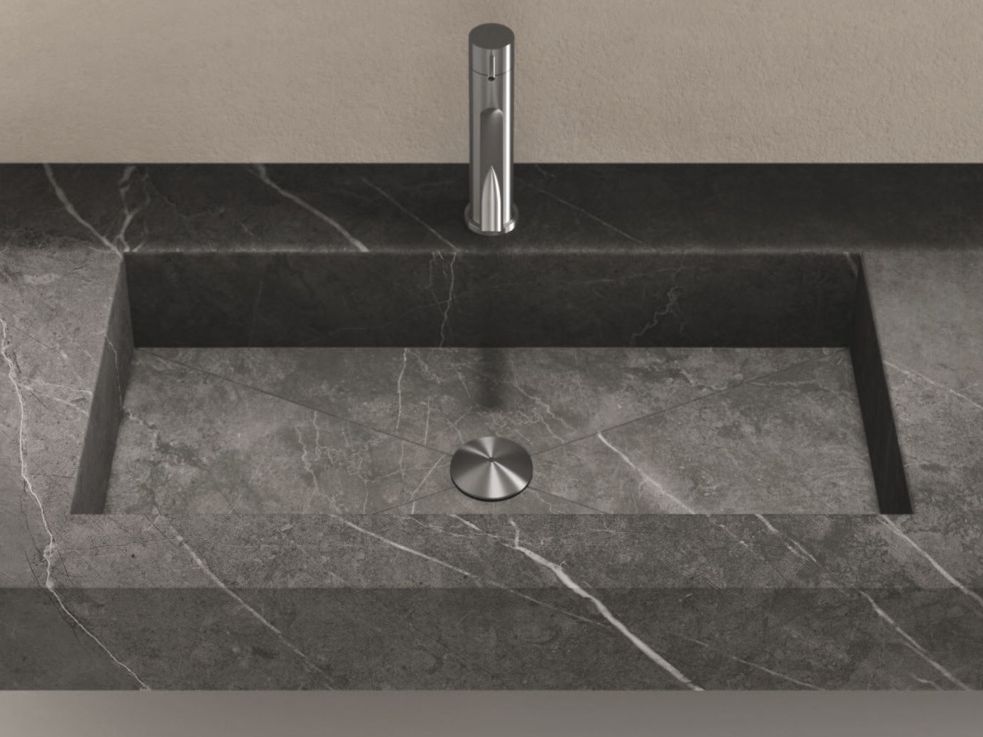 Шкаф для умывальника Laminam® с одной деревянной раковиной и встроенной раковиной Noorth синтез ARCH-00152332 - Вид №1