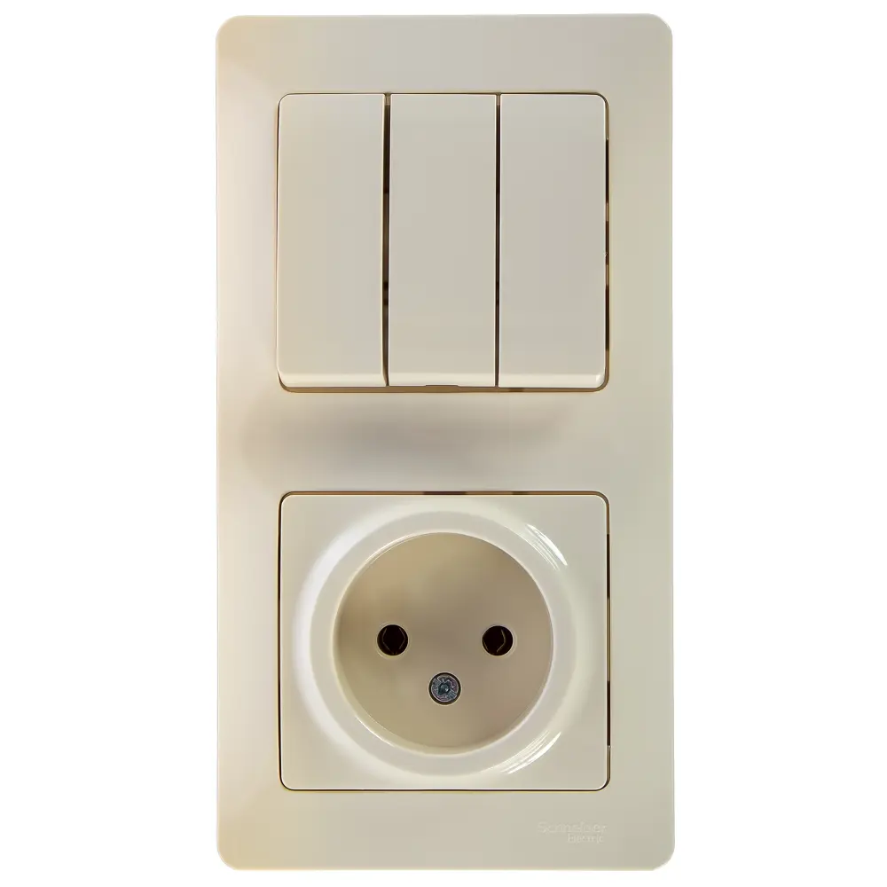 Блок выключатель с розеткой встраиваемый Schneider Electric Glossa 3 клавиши, без заземления, цвет бежевый STLM-2000742