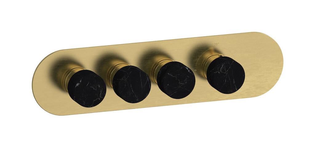 Комплект наружных частей термостата на 3 потребителей - горизонтальная овальная панель с ручками Marmo WE ARE IB eua322onnmr_2 Natural Brass Aqua