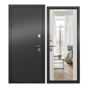 92000230 Входная дверь Unicorn Loft левый 205x96см цвет антрацит букле/белый ларче с зеркалом STLM-1332080