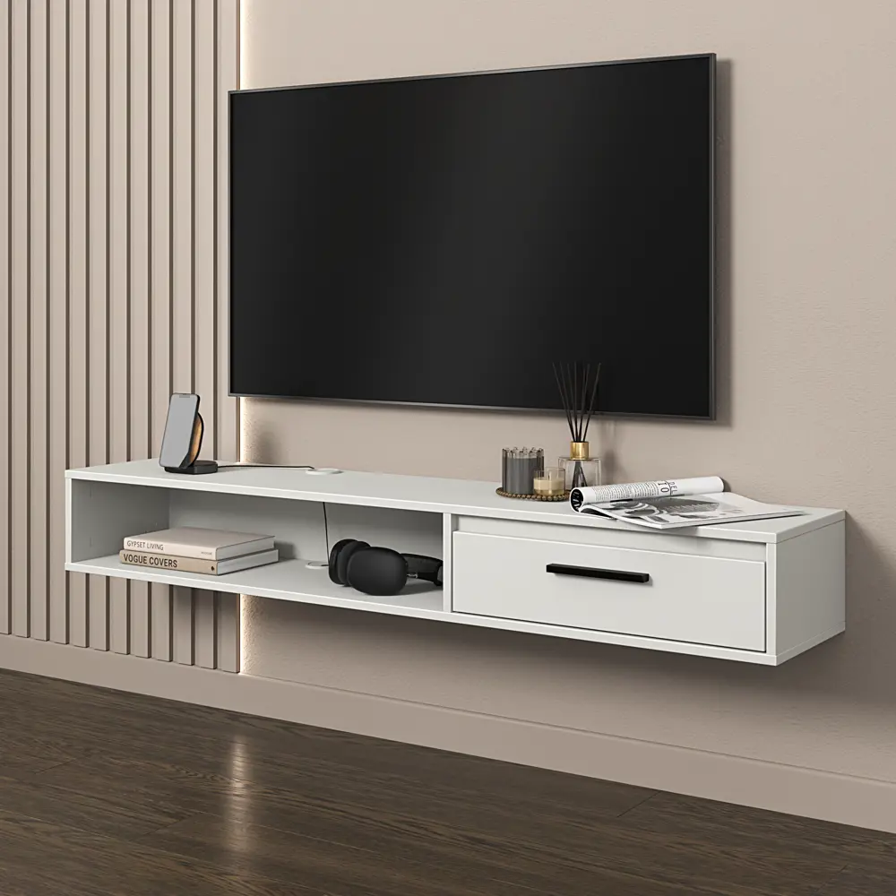 Тумба под телевизор Лион 150x20x30 см ЛДСП цвет белый Santreyd STLM-2180092