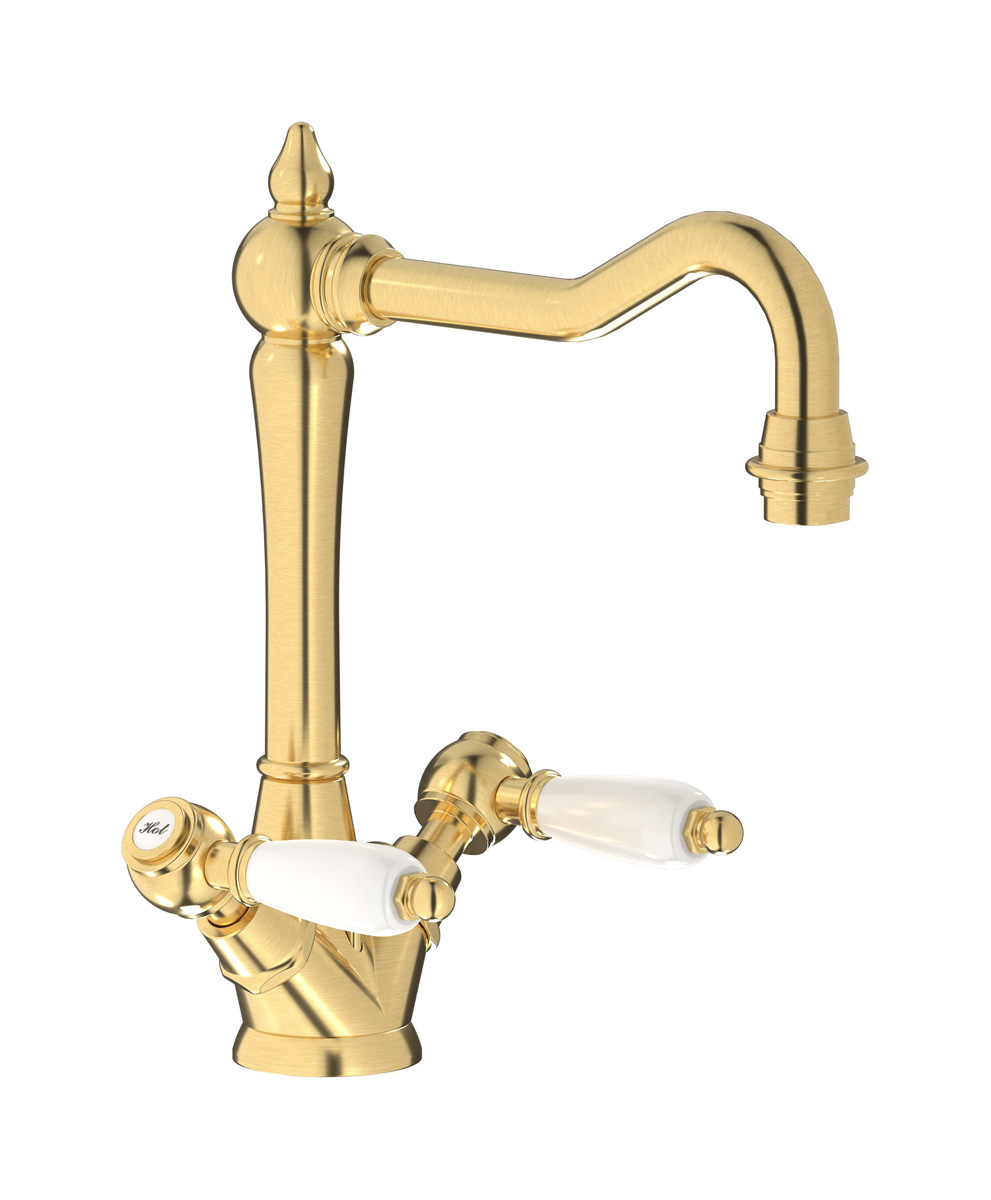 Смеситель для раковины на 1 отверстие с 2 ручками в комплекте с донным клапаном. WE ARE IB hl205os_2 Brushed Gold Hermes