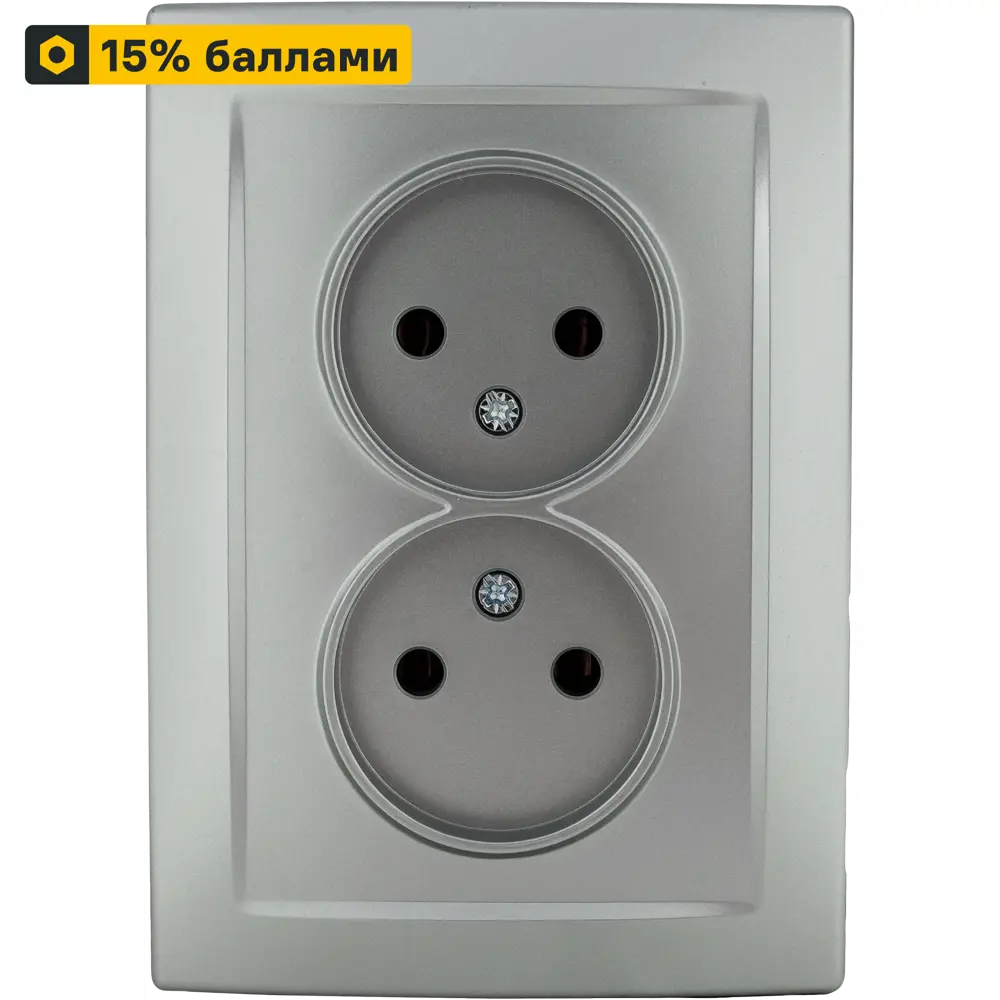 17921615 Розетка двойная встраиваемая Lexman Виктория без заземления, цвет серебро STLM-1115812
