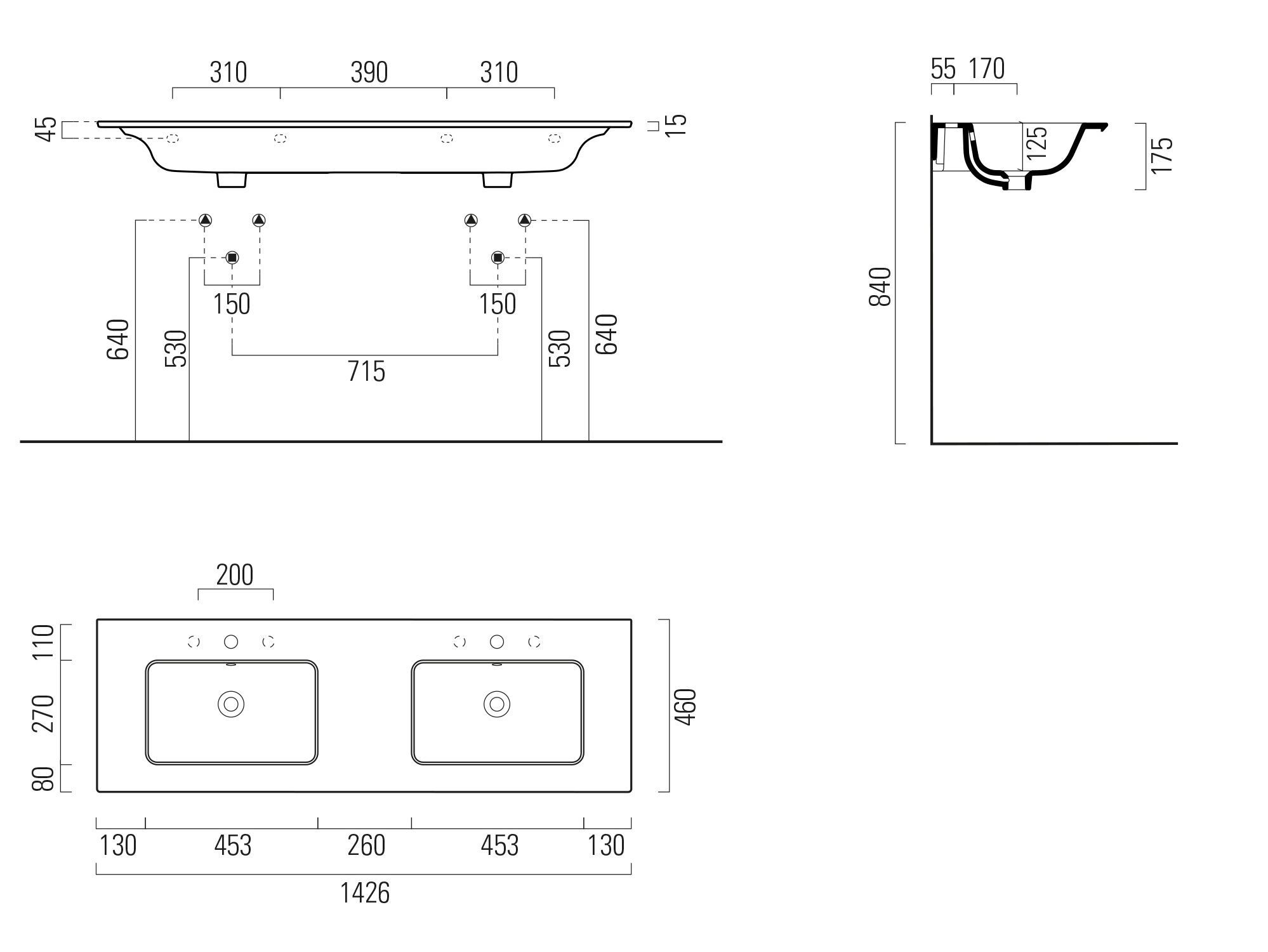 Керамическая раковина с двойным утопленным верхом GSI ceramica Pura ARCH-00026791 - Вид №5