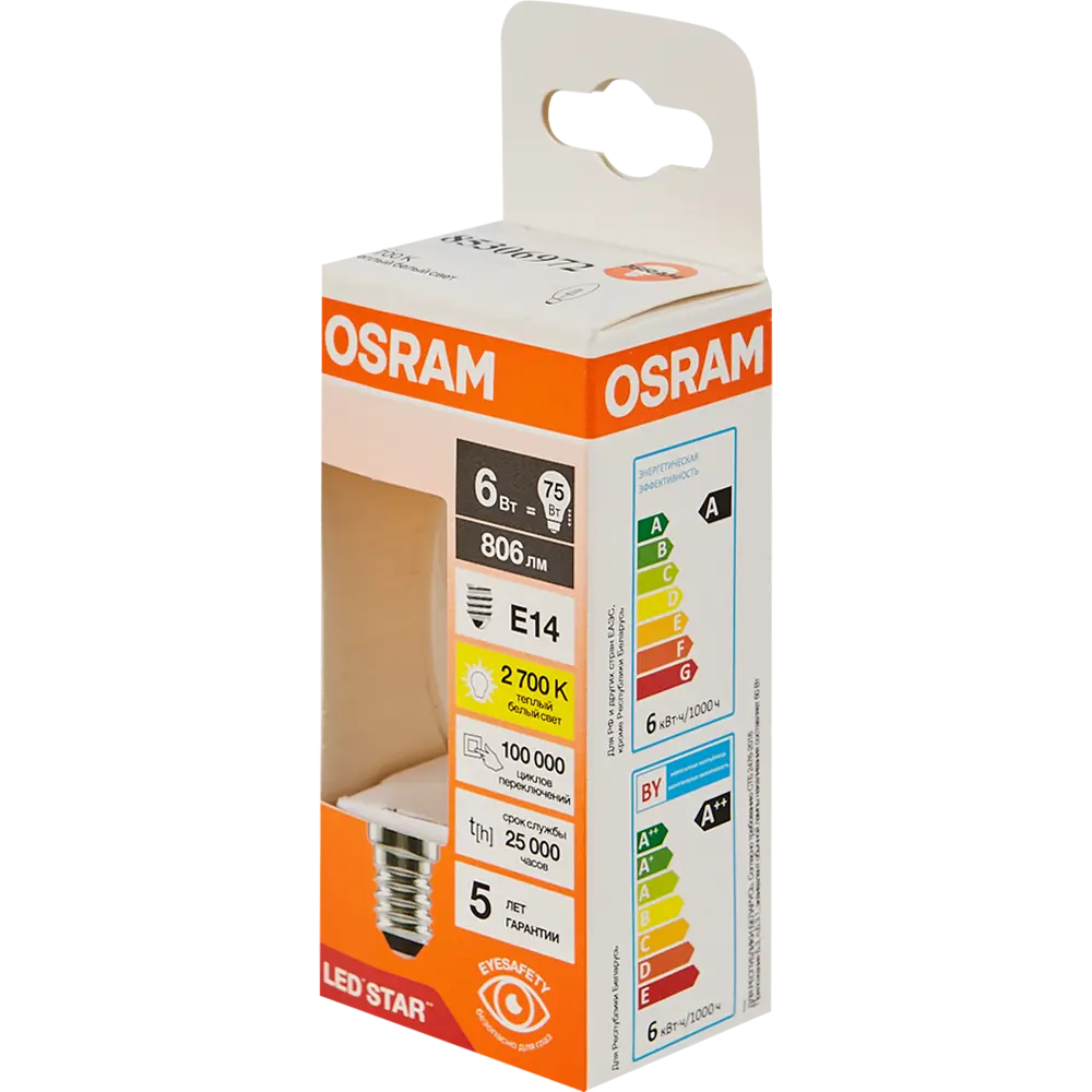 OSRAM Филаментная лампа E14 6Вт теплый свет в ретро-стиле 85306972 STLM-0931269 - Вид №3