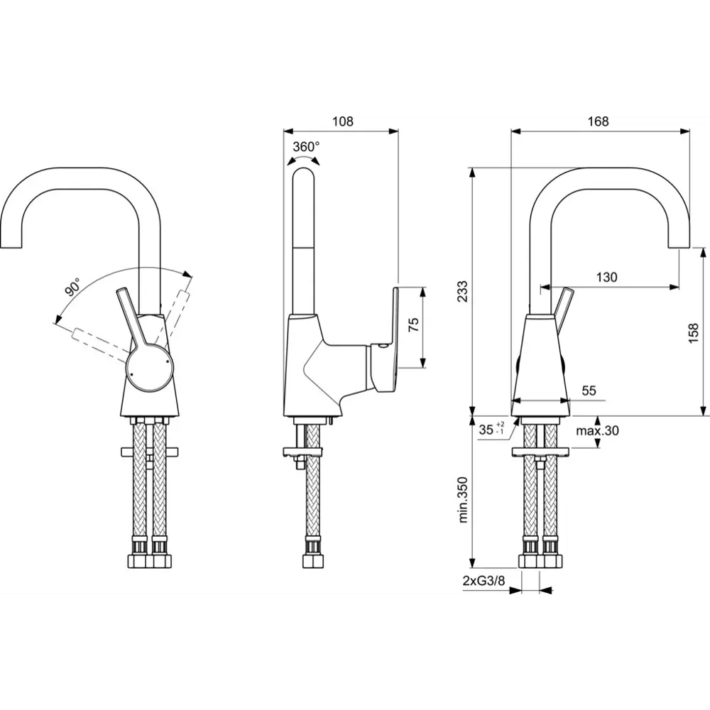 Смеситель для раковины Ideal Standard Idealstyle однорычажный высокий излив цвет хром STLM-2131292 - Вид №4