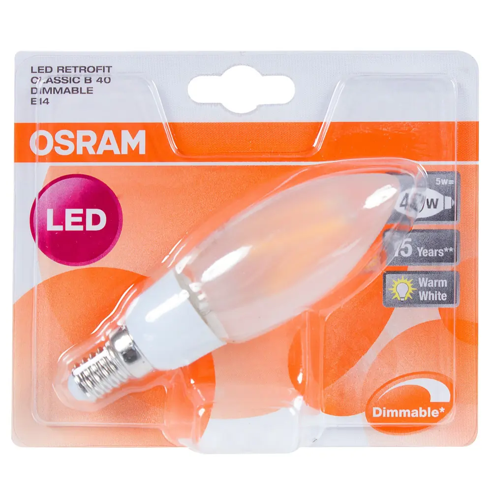 Лампа светодиодная диммируемая Osram E14 5 Вт 470 Лм свет тёплый белый матовая STLM-2163676 - Вид №1