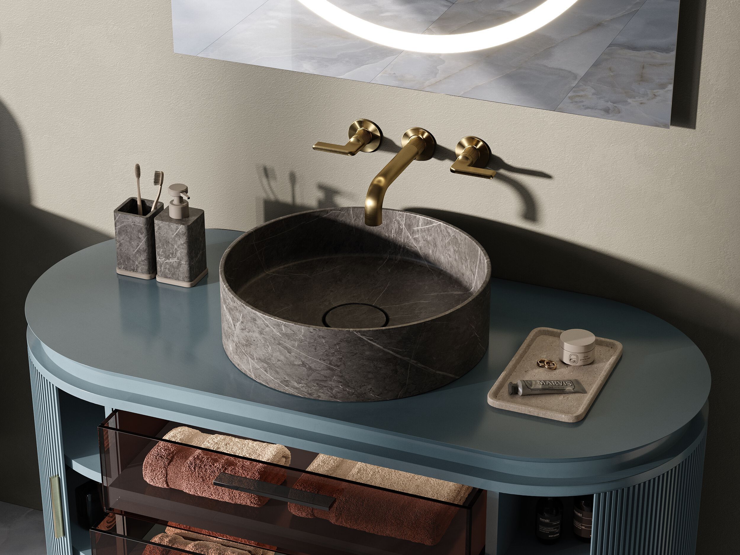 Мраморная столешница круглый умывальник MOMA Design ARCH-00118356