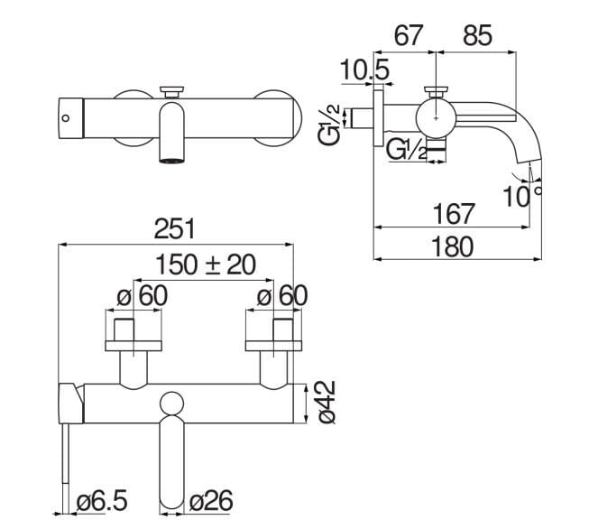 Настенный однорычажный смеситель для ванны Nobili Velis ARCH-00021786 - Вид №5