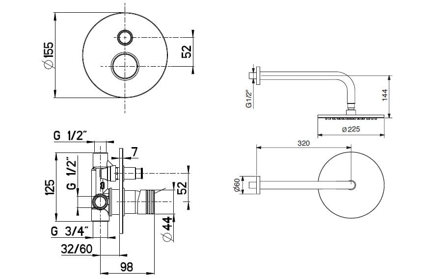 Встраиваемый набор для душа с ручным душем и душем Gaia Mobili Complements ARCH-00106721 - Вид №1