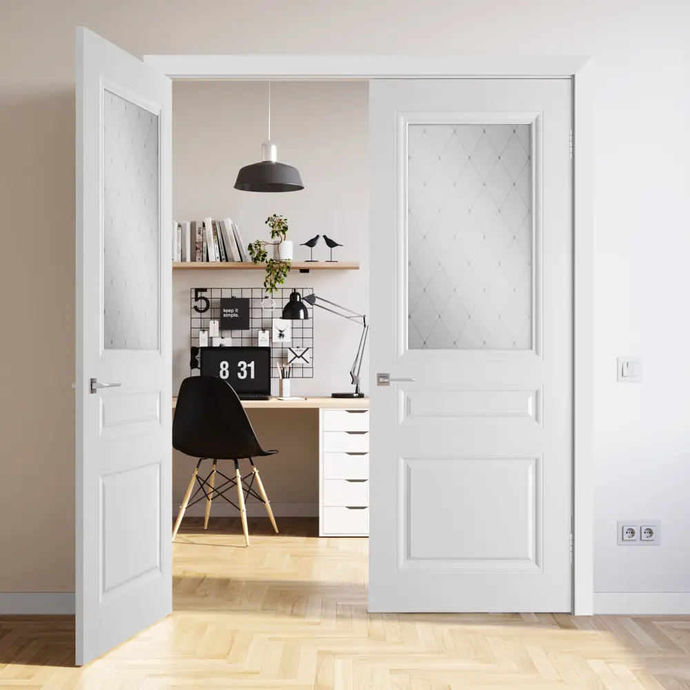 Комплект двери Стелла со стеклом 90x200 см эмаль белый с добором 150 мм VFD STLM-2089560 - Вид №3