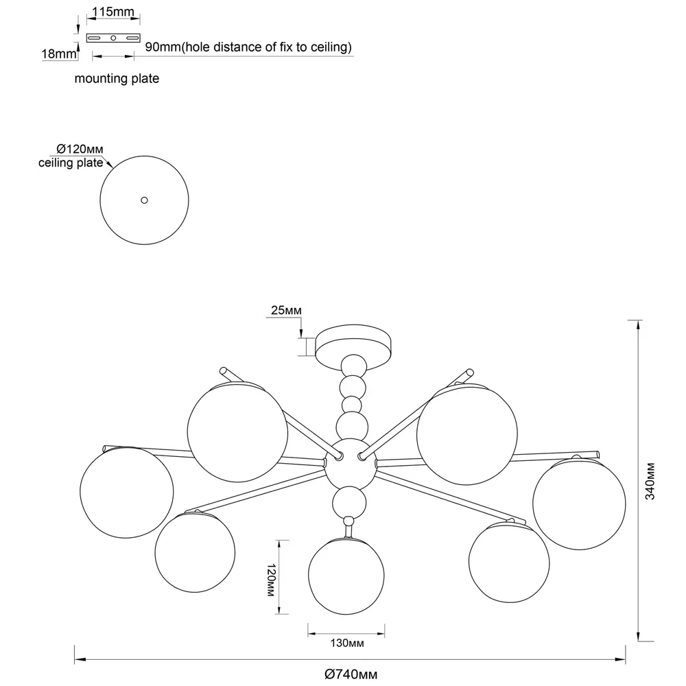 Люстра подвесная Opulence 7 ламп 14 м² цвет хром Escada STLM-2027798 - Вид №8
