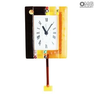 1263 ORIGINALMURANOGLASS Настенные часы с маятником Оранжево-черная муррина - маленькие - муранское стекло 14 см