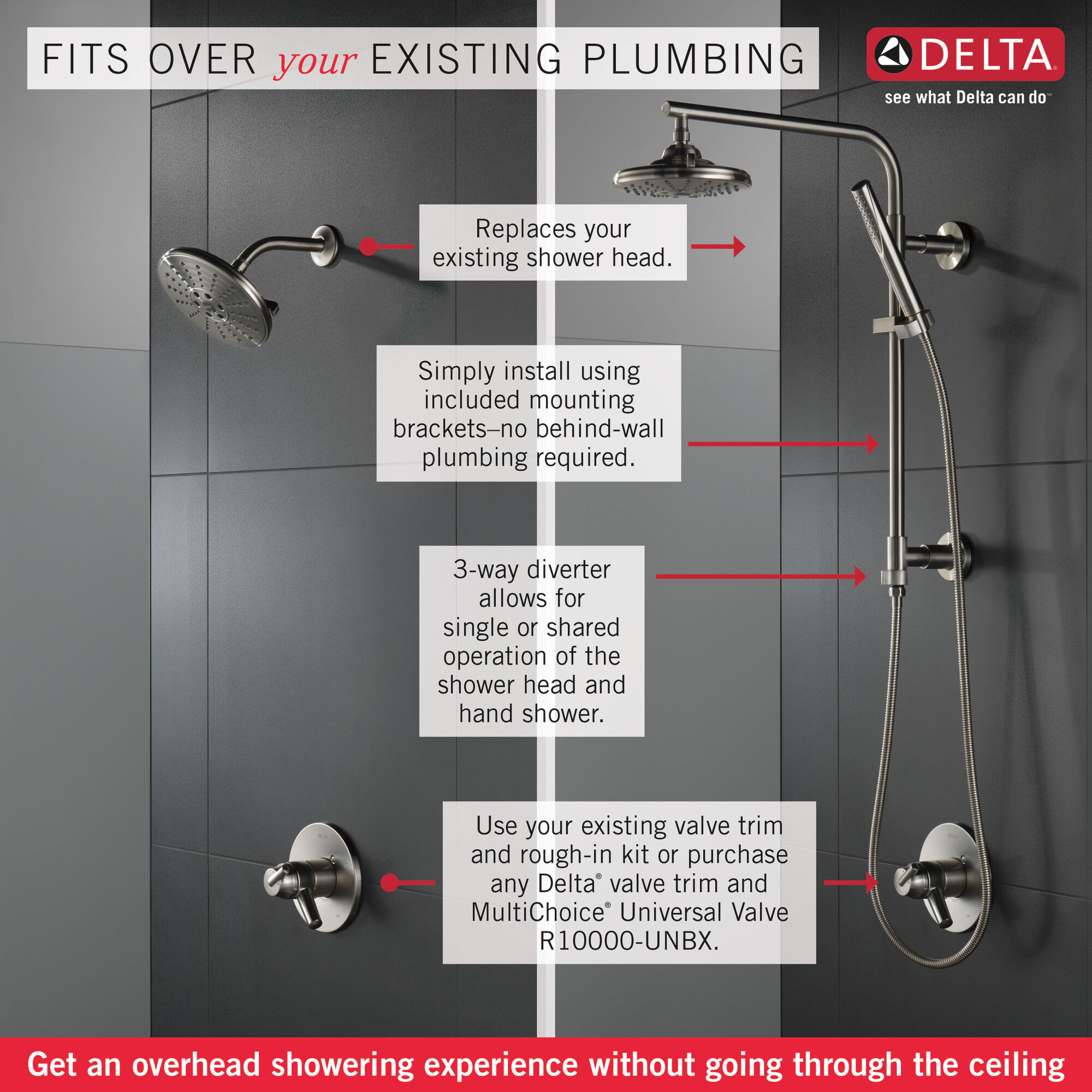 58410-RB Душевая колонна угловая 18 дюймов Delta Faucet Universal Showering Венецианская бронза  - Вид №1