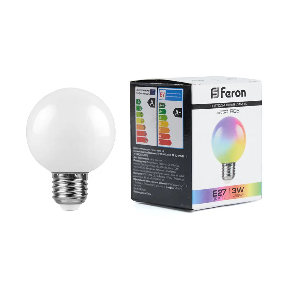 Лампа светодиодная Feron E27 LB-371 220 В 3 Вт шар регулируемый цвет света RGB матовый плафон STLM-2141450 - Вид №1