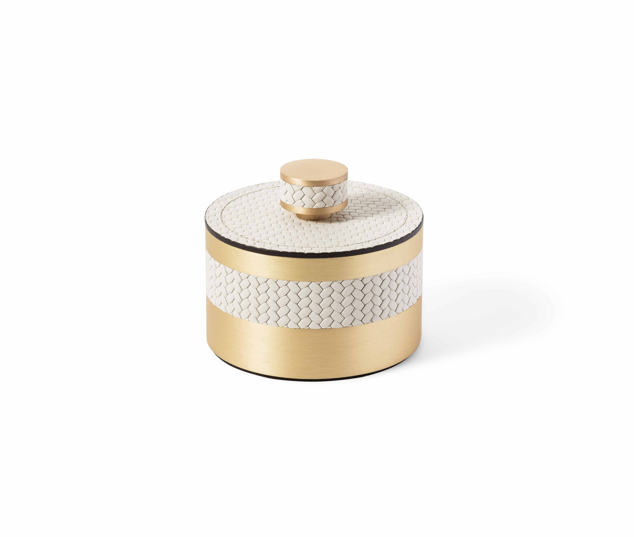 Коробка Saturno - Ø 9XH5,5 см / металл-хром/ плетеная кожа_кофе
