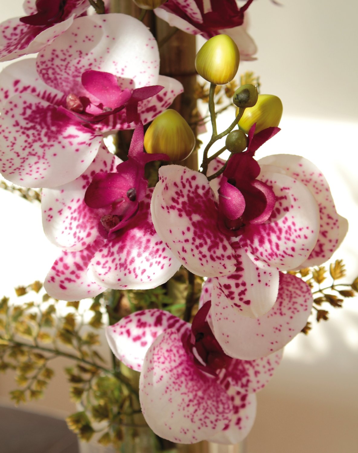 2767 702 a3 Пластиковая орхидея Phalaenopsis & bamboo в стеклянном горшке, 76 см, бело-фиолетовая H-andreas 