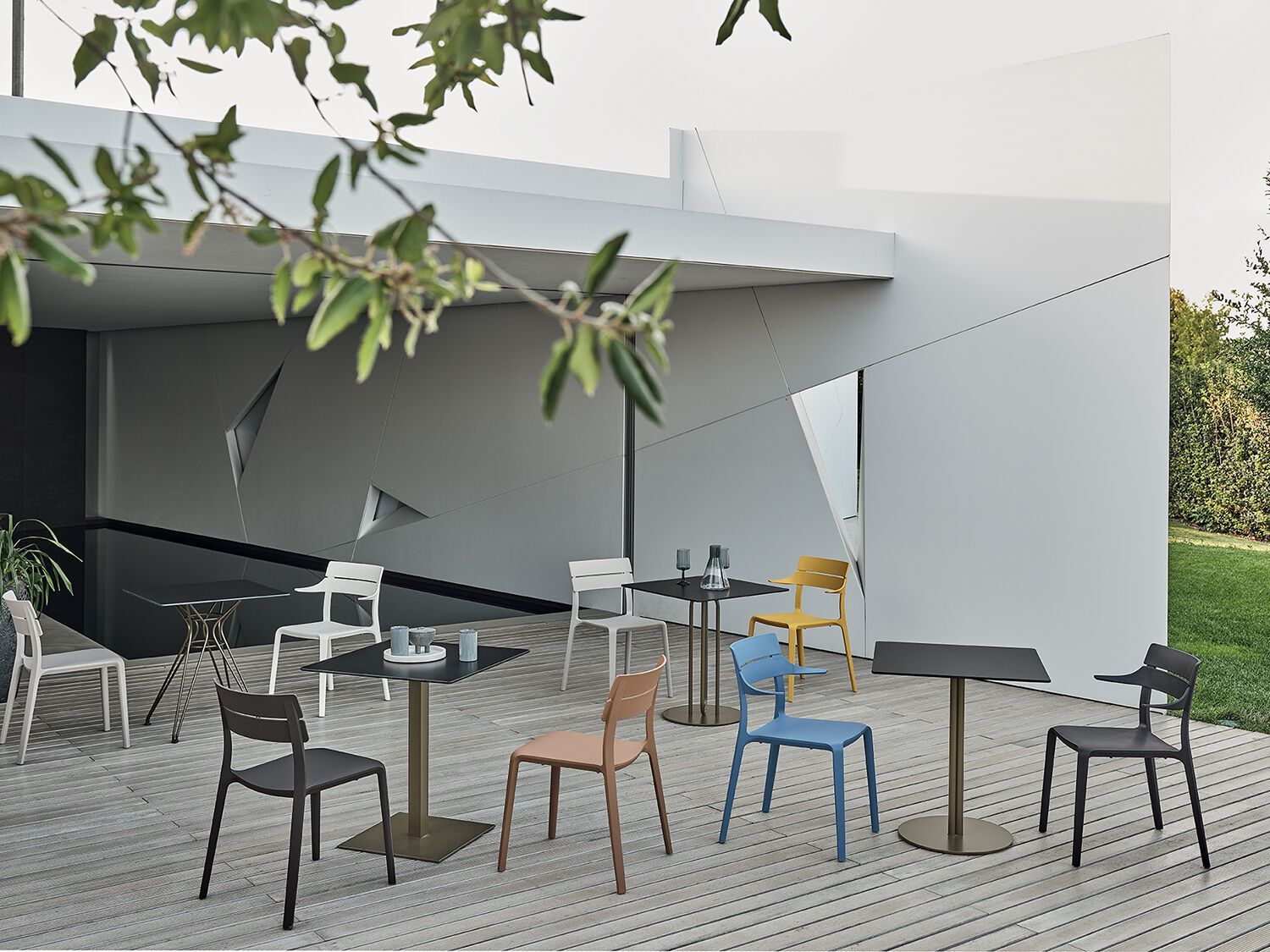 Стальной и деревянный квадратный садовый стол Bontempi Casa RAIL ARCH-00002465