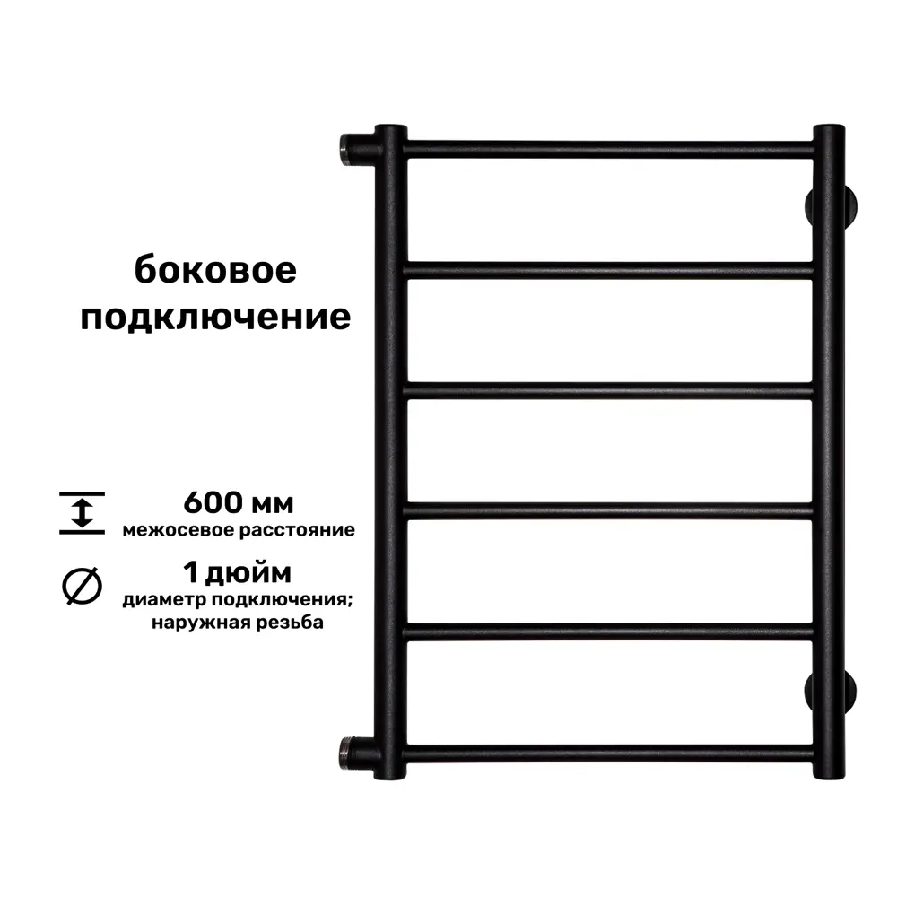 Полотенцесушитель водяной прямой Олимп 50x65 см боковое подключение 1" нержавеющая сталь 304 цвет черный матовый