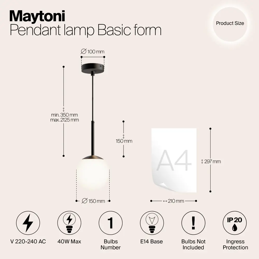 Светильник подвесной MOD321PL-01B 1 лампа 3 м² цвет бело-черный Maytoni STLM-2091210 - Вид №8
