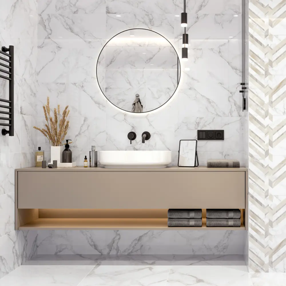 Плитка настенная Marmo Bianco 30х60 см 1.44 м² цвет белый Golden Tile STLM-2114728