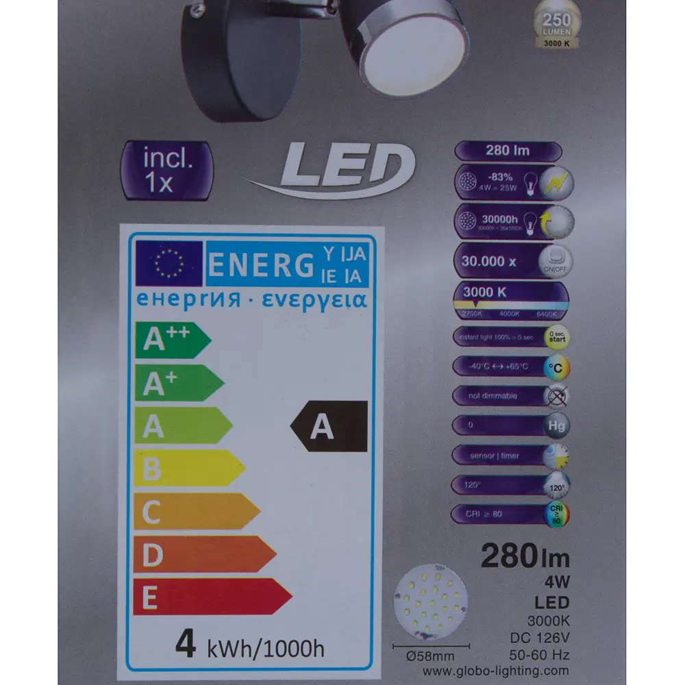 Спот светодиодный Globo 56110, 1x4 Вт, цвет чёрный STLM-2011363 - Вид №5