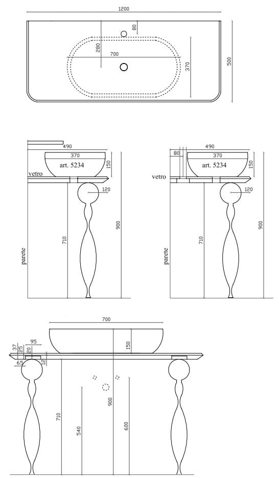 Стеклянная консоль для умывальника Galassia MIDAS ARCH-00023163 - Вид №3