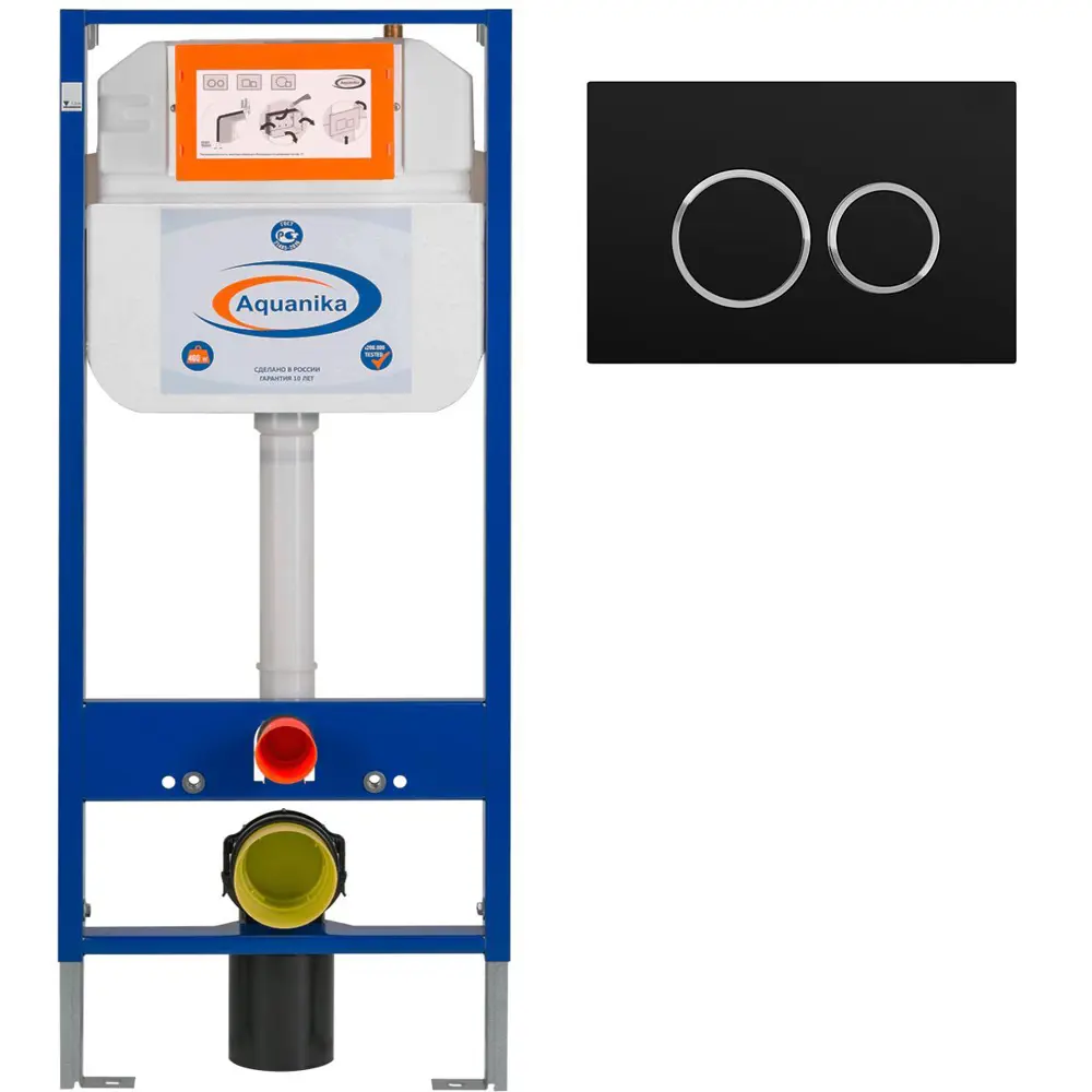 Инсталляция Aquanika Basic для подвесного унитаза круглая черная матовая клавиша