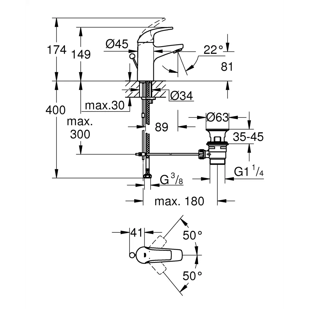 Смеситель для раковины Grohe Start Curve однорычажный цвет хром STLM-2189328 - Вид №5