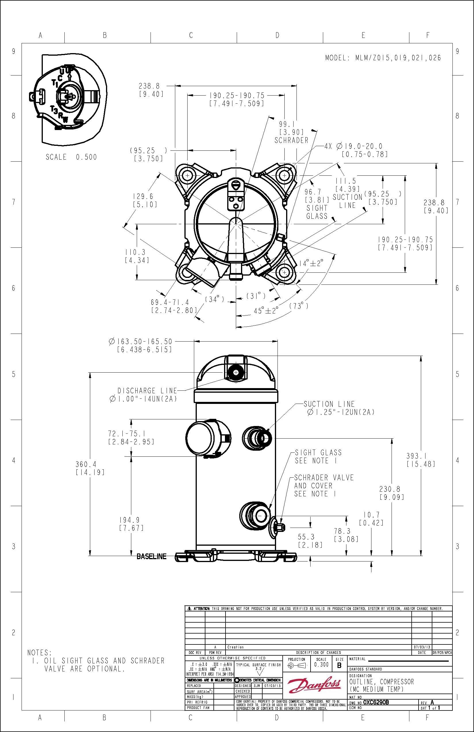 Danfoss MLZ — герметичные спиральные компрессоры MLZ026T4LT9A Компрессор спиральный 121L8754  - Вид №12