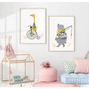 Постер "Рисунок для детской жираф и медведь" 70x50см 28 КАРТИН