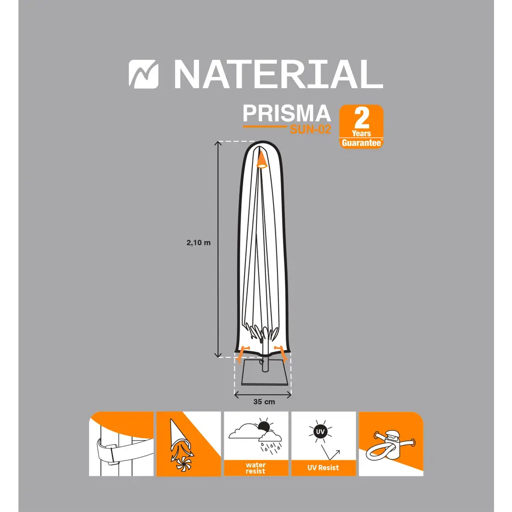 Защитный чехол для пляжного зонта Naterial 35x210x210 см полиэстер светло-серый 84463506 STLM-2179463  - Вид №7