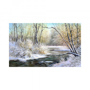 4228 Канва/ткань с рисунком Рисунок на шелке 37 см х 49 см "Зимняя река" Матренин посад