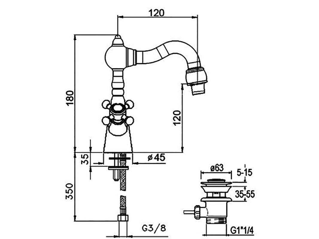 Смеситель для раковины с одним отверстием GUGLIELMI RUBINETTERIE классическая ARCH-00080380 - Вид №6