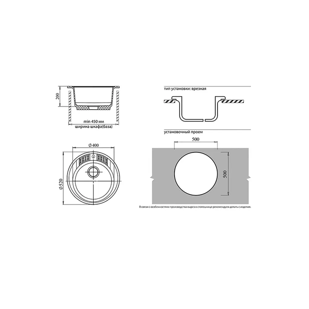 Кухонная мойка GranFest R-520 RONDOR-520 пес