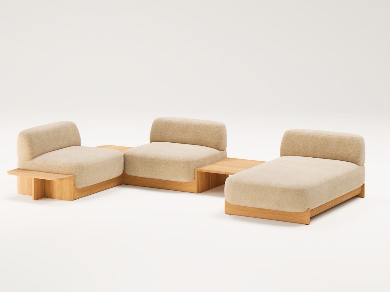 Угловой диван из ткани и дуба с шезлонгом Wewood купол ARCH-00078986