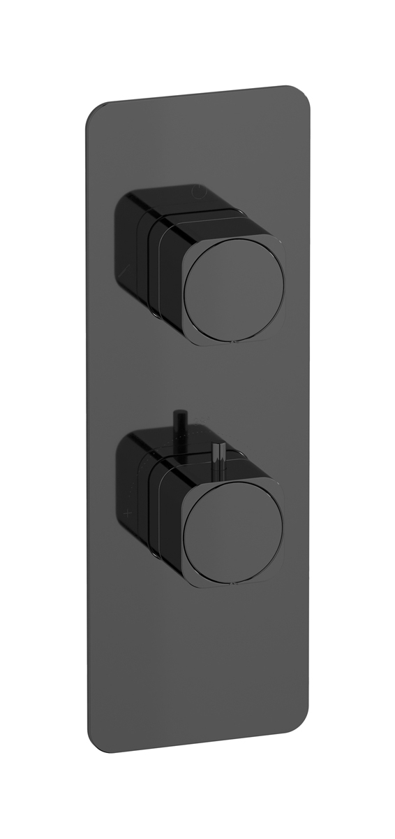 Комплект трехходовой термостатической мягкой пластины и ручки с вертикальным прямоугольным пластинчатым переключателем WE ARE IB eua716cfneo_1 Black Chrome Aqua