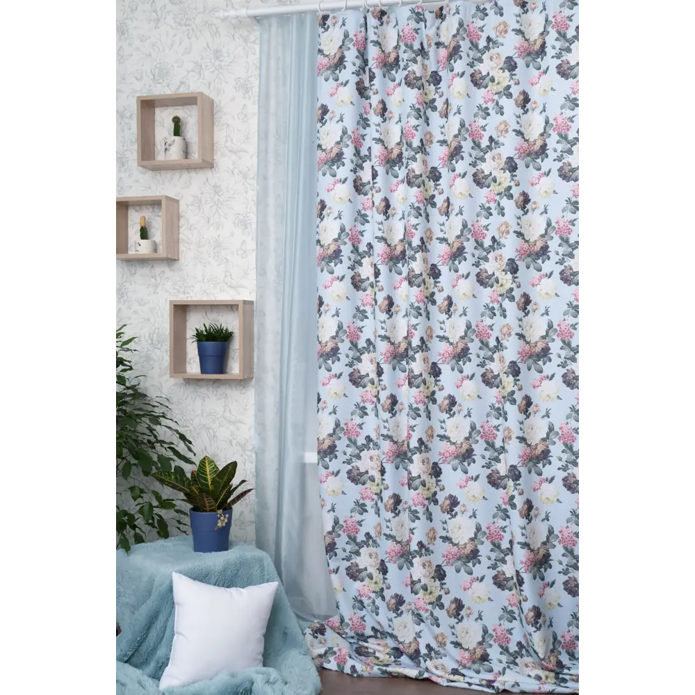 Штора на ленте «Розы» 140х260 см цвет голубой SEASONS STLM-2116780 - Вид №8