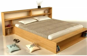 Cinius Двуспальная кровать из дерева с контейнерным изголовьем