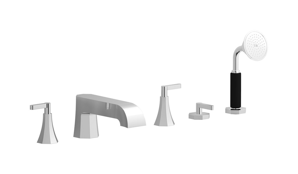 Смеситель на бортик ванной на 5 отверстий с дивертером и душевым гарнитуром. WE ARE IB bl396cc Chrome Belmondo 