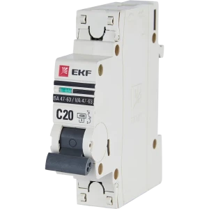 Автоматический выключатель EKF ВА47-63 1P C20 A 4.5 кА