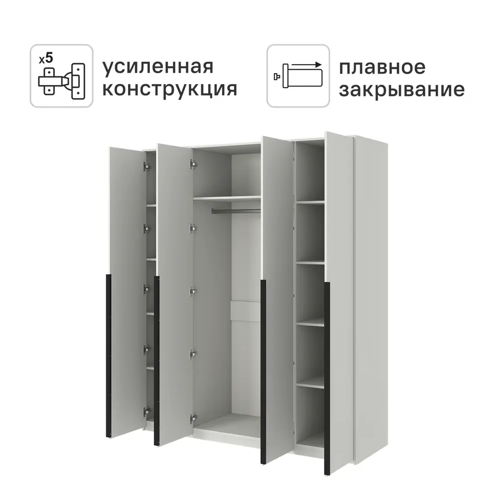 Шкаф распашной Бергамо с 4 дверями 180x220x60 см ЛДСП цвет белый 89428023 STLM-2014103 Santreyd  - Вид №2