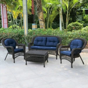 Мебель из ротанга, стол, диван и кресла синие на 4 персоны Lile AFINA  241031 Коричневый;синий