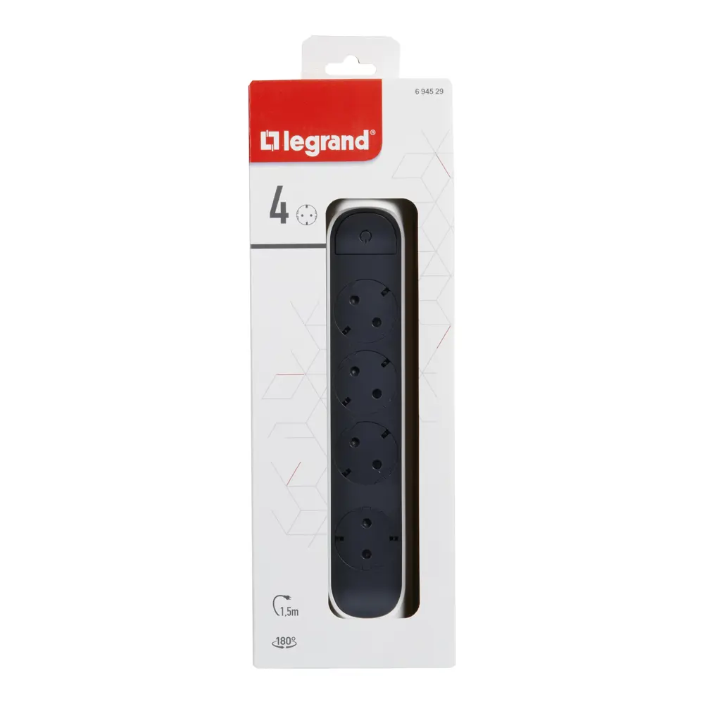 Удлинитель бытовой Legrand Комфорт 4 розетки с заземлением 3x1.5 мм 1.5 м 3680 Вт цвет черно-белый STLM-2040947 - Вид №4
