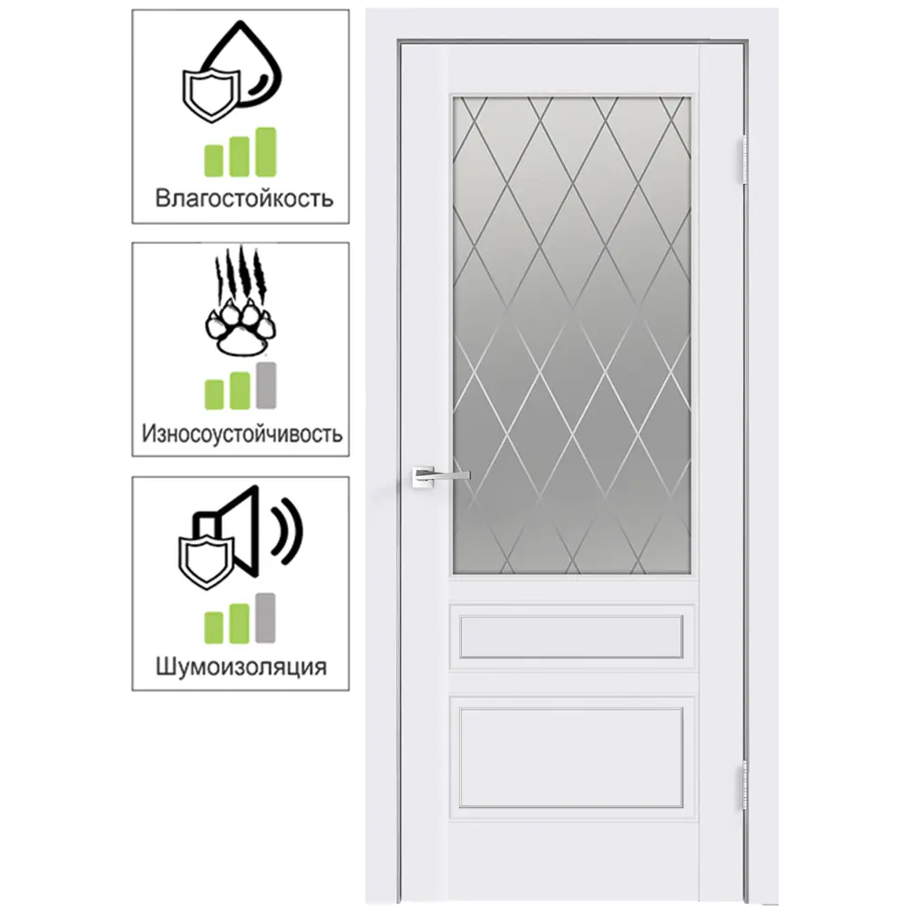 Дверь межкомнатная Сканди 3V остекленная эмаль цвет белый 70х200 см VELLDORIS STLM-2077026